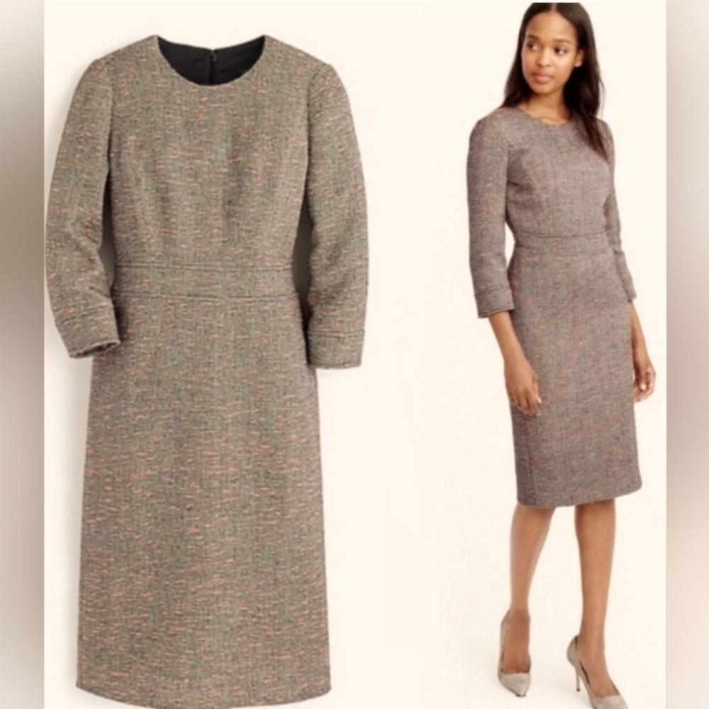 J. CREW Tweed Dress Gray Neon Pink